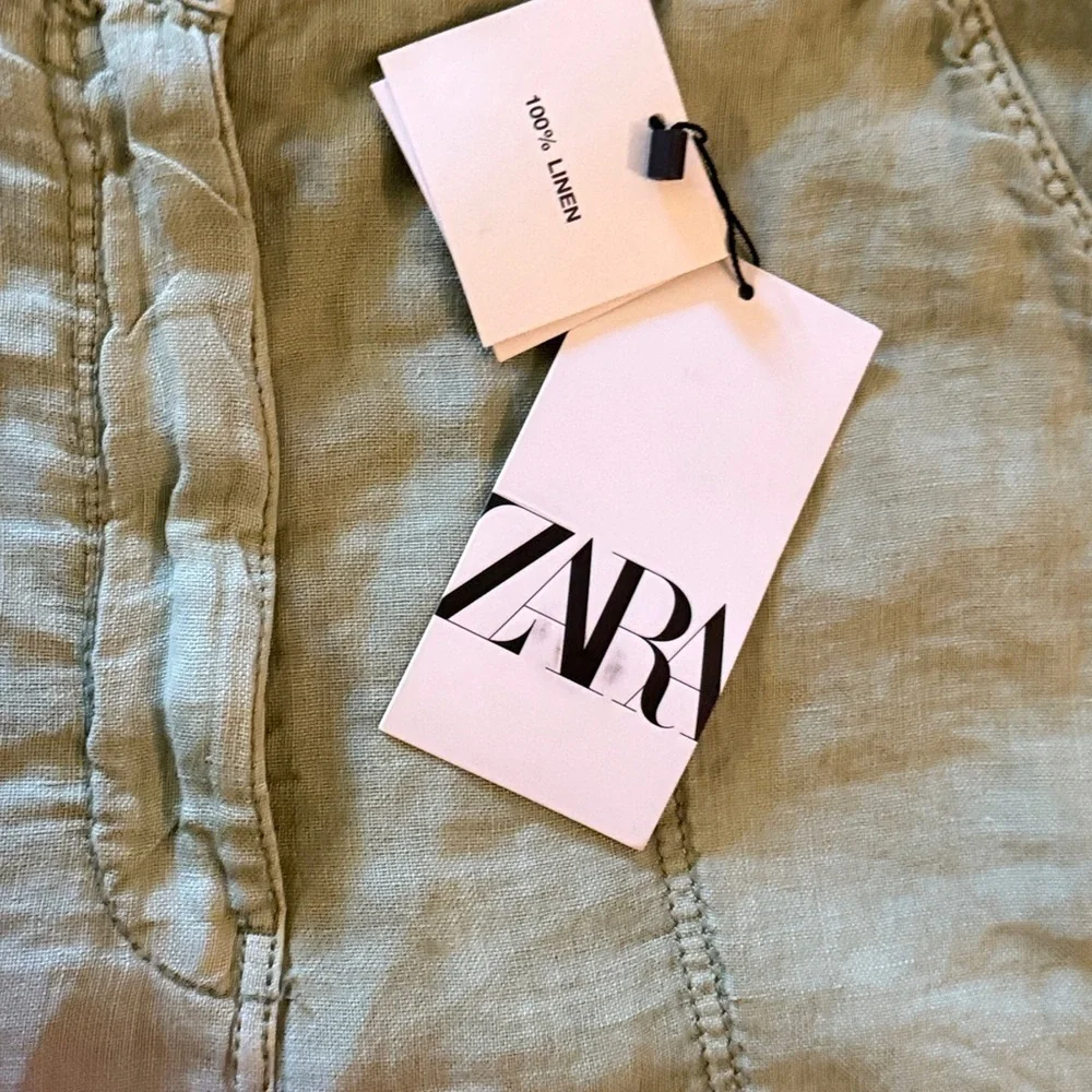 Zara XS Light Green Linen Pants NWT 14” across waist 12” rise 29” inseam